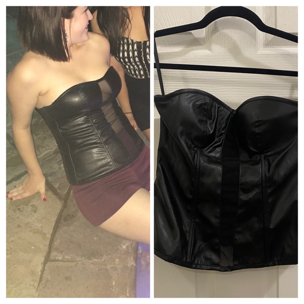 Faux leather bustier corset zipper top